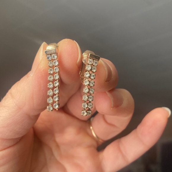 Avon Jewelry - Avon Gold and Silver Crystal Clip-On Drop Earrings